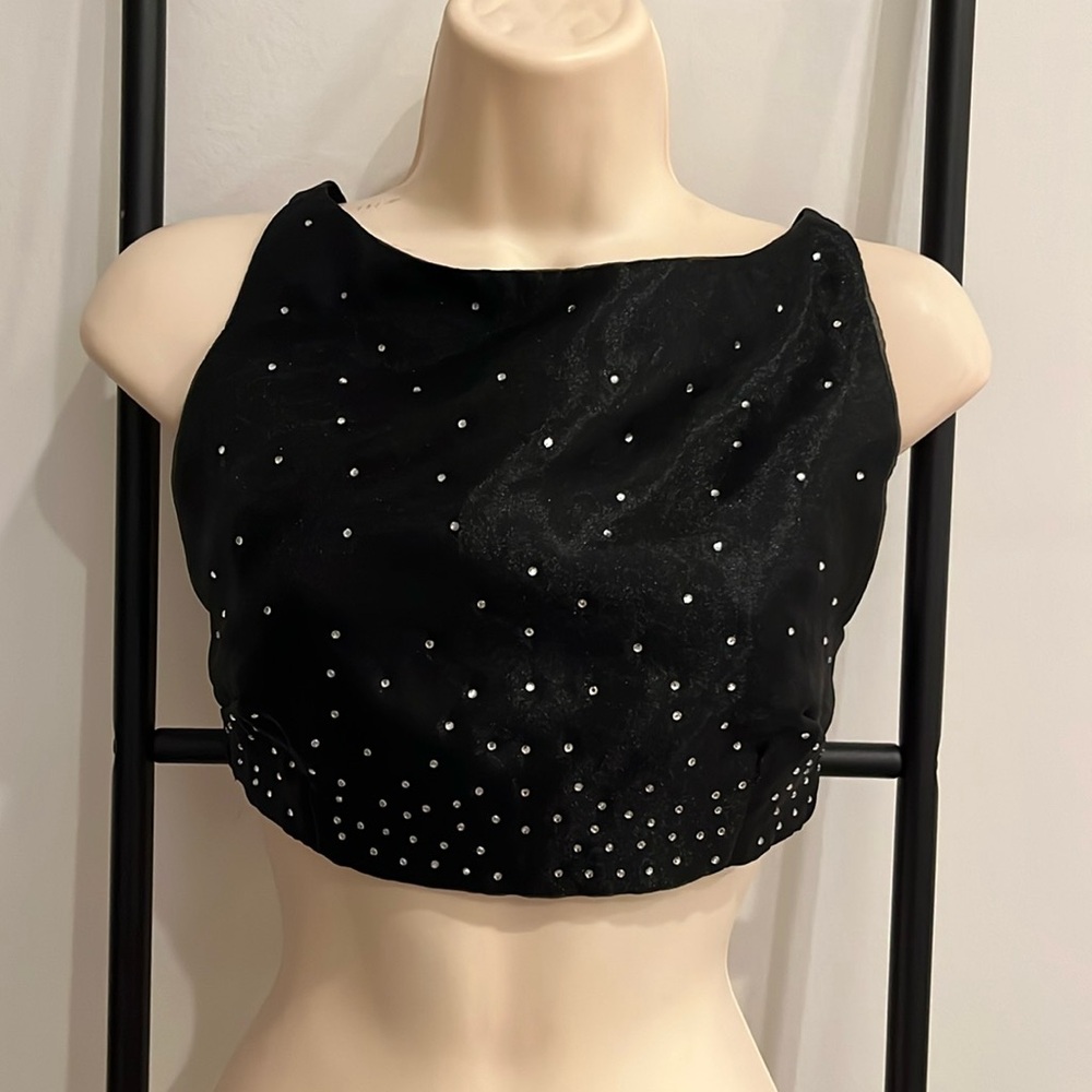 Vintage Jessica McClintock Gunne Sax Black Satin Rhinestone Tank Top Size 3